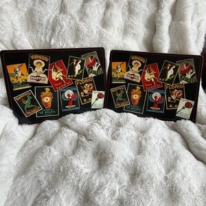 Vintage Pottery Barn Trays with Retro Labels.